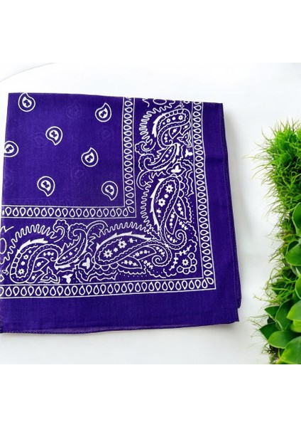 Unisex Etnik Desenli Çokamaçlı Mor Renk %100 Cotton Bandana modelleri