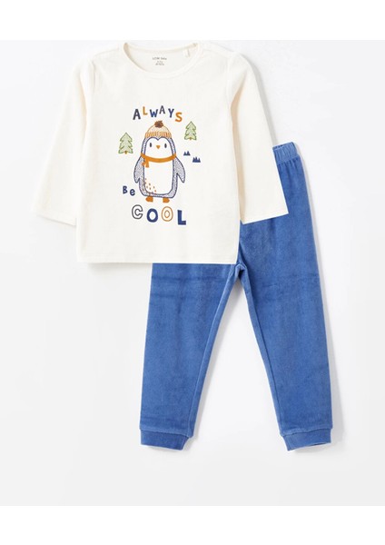 Lcw Baby Bej Bisiklet Yaka Kadife Erkek Bebek Pijama Takımı