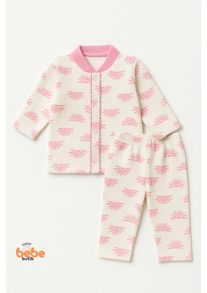 Pembe Güneş Desenli Bebek Pijama Takımı 9-12 Ay | Uzun Kollu Unisex Uyku Takımı 2'li Bebek Takım modelleri