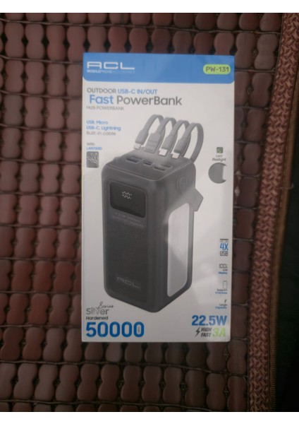 50.000 Mah 22.5W 2xusb 2xtype-C Çıkış Hızlı Şarj Çoklu Kablolu Powerbank Kamp Işık Fener Güç Bankası
