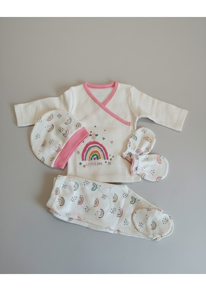 Gökkuşağı Baskılı 4'lü Set Kız Bebek