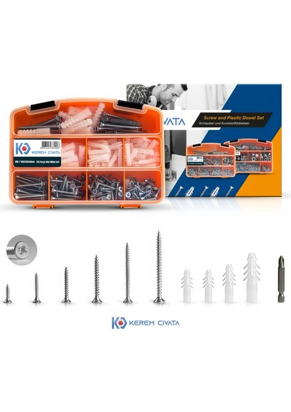 312 Parça 12 Çeşit Vida ve Dübel Seti - Takım