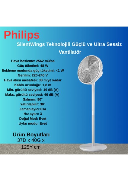 Silentwings Teknolojili Güçlü ve Ultra SESSIZ,2000 Serisi CX2550/00 Vantilatör fiyatları