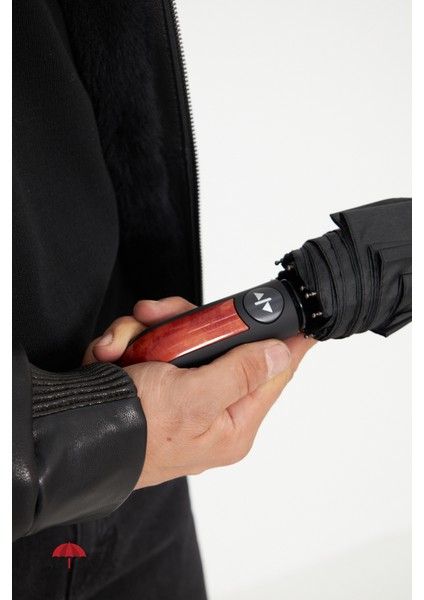 Ahşap Sap Fiber 10 Telli Erkek Şemsiye