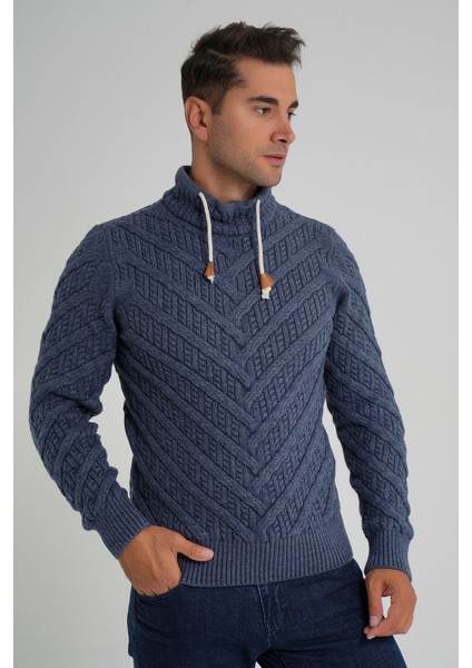 Erkek Ağaç Desenli Boru Yaka Yün Kazak TRIST-5349