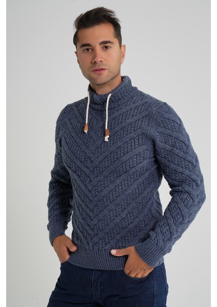 Erkek Ağaç Desenli Boru Yaka Yün Kazak TRIST-5349 modelleri