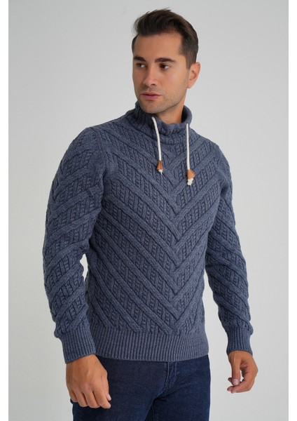 Erkek Ağaç Desenli Boru Yaka Yün Kazak TRIST-5349 indirimleri
