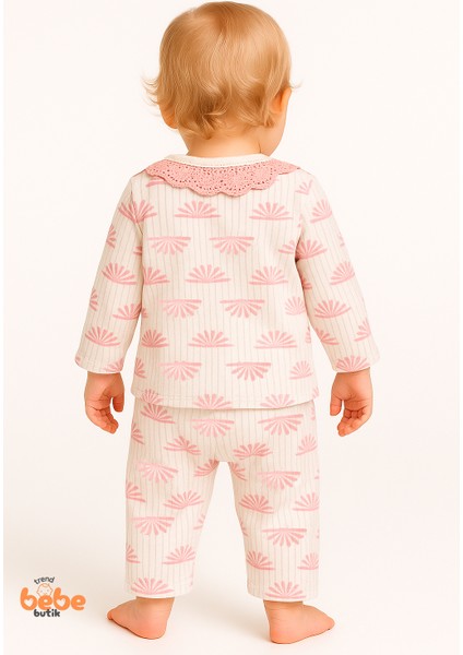 Dantel Yaka Pembe Desenli %100 Pamuk Kız Bebek Pijama Takımı 9-12 Ay | Uzun Kollu Rahat Uyku Takımı fiyatları
