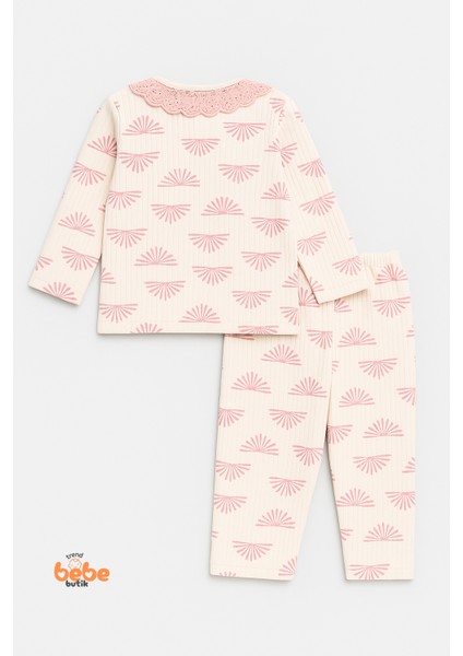 Dantel Yaka Pembe Desenli %100 Pamuk Kız Bebek Pijama Takımı 9-12 Ay | Uzun Kollu Rahat Uyku Takımı fırsatları