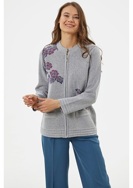 Fermuarlı Kalın Örgü Triko Ceket - Gri fiyatları