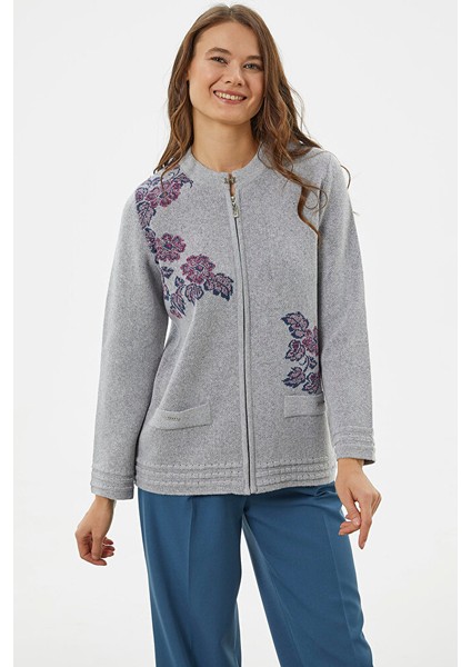 Fermuarlı Kalın Örgü Triko Ceket - Gri modelleri