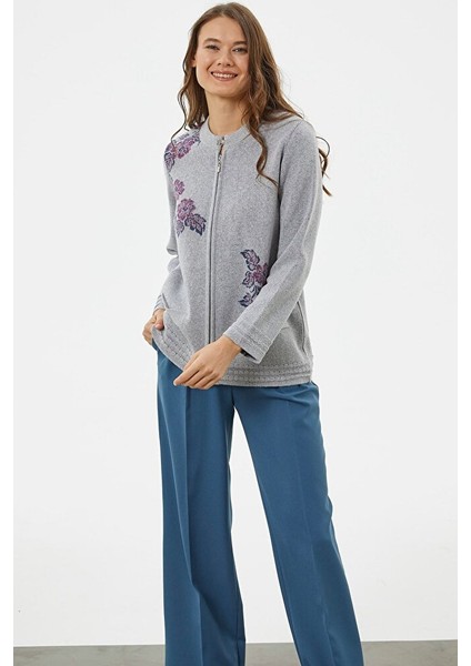 Fermuarlı Kalın Örgü Triko Ceket - Gri fırsatları