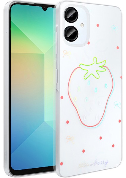 Galaxy A06 Kılıf Şeffaf Figürlü Zore Folk Sert Kapak - Çilek