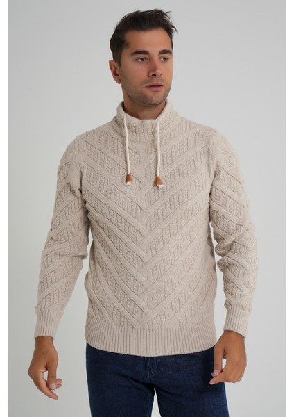 Erkek Ağaç Desenli Boru Yaka Yün Kazak TRIST-5349