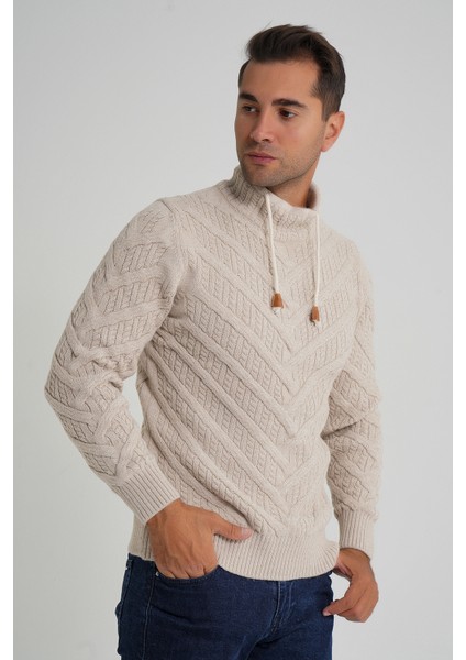 Erkek Ağaç Desenli Boru Yaka Yün Kazak TRIST-5349