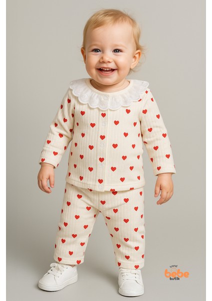 Dantel Yaka Kalpli %100 Pamuk Bebek Pijama Takımı 9-12 Ay Kız Bebek Uzun Kollu Uyku Takımı