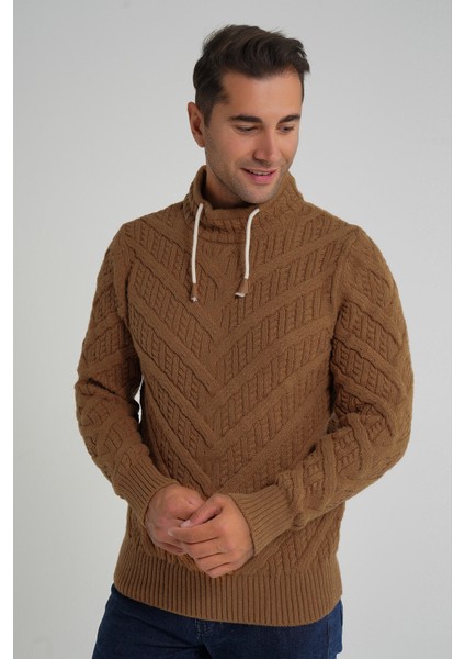 Erkek Ağaç Desenli Boru Yaka Yün Kazak TRIST-5349