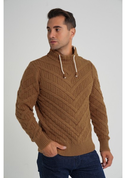 Erkek Ağaç Desenli Boru Yaka Yün Kazak TRIST-5349