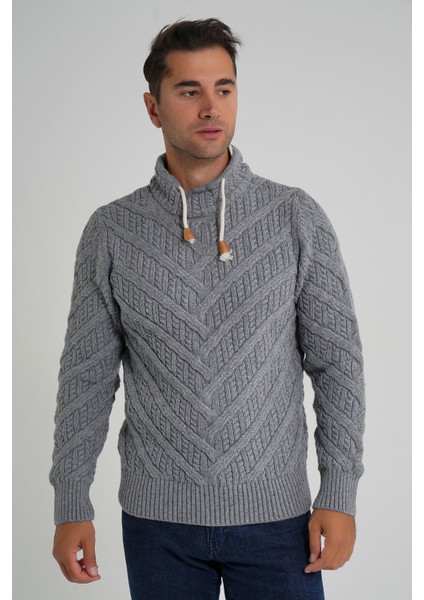 Erkek Ağaç Desenli Boru Yaka Yün Kazak TRIST-5349