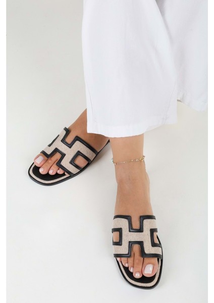 Kadın Davis Siyah Ten-Hasır Düz Terlik fiyatları