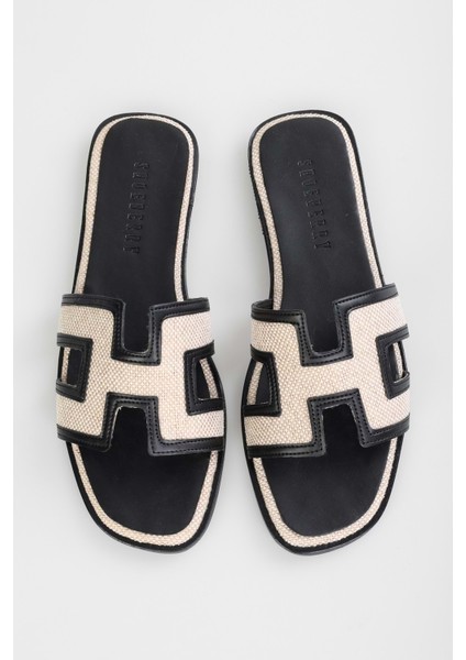 Kadın Davis Siyah Ten-Hasır Düz Terlik modelleri