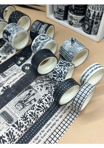 Vintage Siyah Beyaz Temalı 20’li Washi Bant Black & White Memory/ Fleeting Monologue Serisi (20*2m) Masking Tape/desenli Bant fırsatları