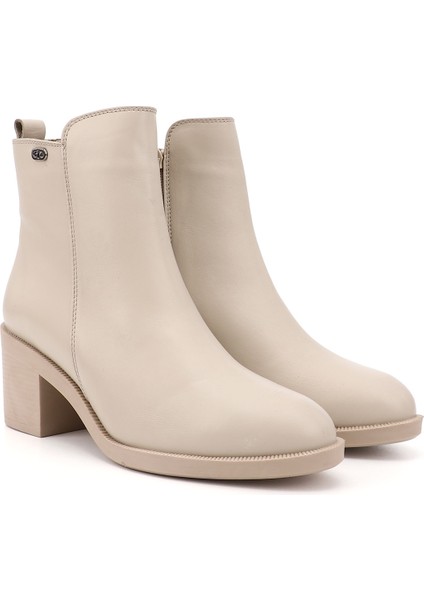 Kadın Bej Fermuarlı Kalın Topuklu Hakiki Deri Bot fiyatları