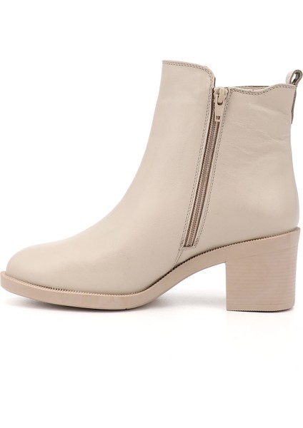 Kadın Bej Fermuarlı Kalın Topuklu Hakiki Deri Bot modelleri