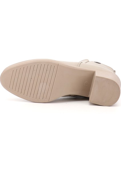 Kadın Bej Fermuarlı Kalın Topuklu Hakiki Deri Bot fırsatları