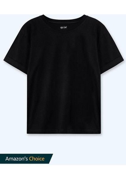 Kadın Kısa Kollu Rahat Kalıp %100 Pamuk T-Shirt Siyah Renk