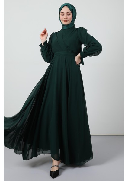 Önü Çapraz Şifon Elbise Zümrüt fırsatları