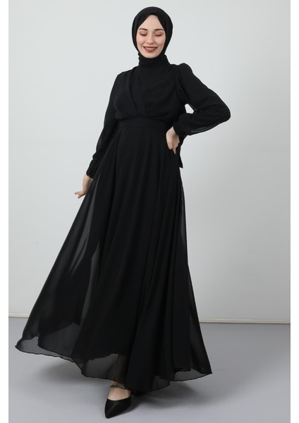 Önü Çapraz Şifon Elbise Siyah fiyatları