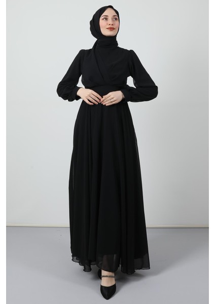 Önü Çapraz Şifon Elbise Siyah modelleri