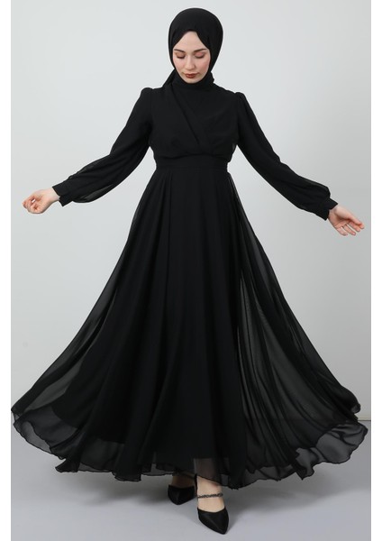 Önü Çapraz Şifon Elbise Siyah fırsatları
