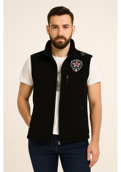 Kışlık Erkek Nakış Işlemeli 3 Cepli Düz Polar Özel Güvenlik Yeleği