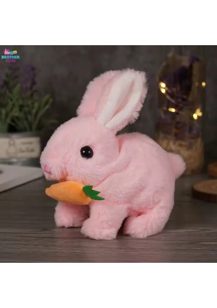 Elektronik Pilli Zıplayan Hareketli Peluş Sevimli Havuç Tavşan Oyuncak 18 Cm. Beyaz Gri Pembe Bej