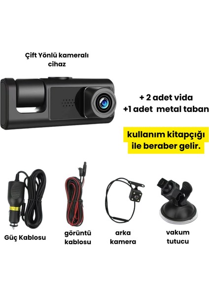 3 Kameralı Araç KAMERASI(2025) Wifi / App /1920P Fhd/ 170° Ultra Geniş Açı/gece Görüş/ G-Sensörü fırsatları