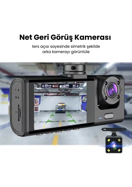 3 Kameralı Araç KAMERASI(2025) Wifi / App /1920P Fhd/ 170° Ultra Geniş Açı/gece Görüş/ G-Sensörü