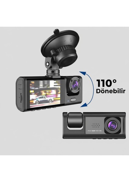 3 Kameralı Araç KAMERASI(2025) Wifi / App /1920P Fhd/ 170° Ultra Geniş Açı/gece Görüş/ G-Sensörü