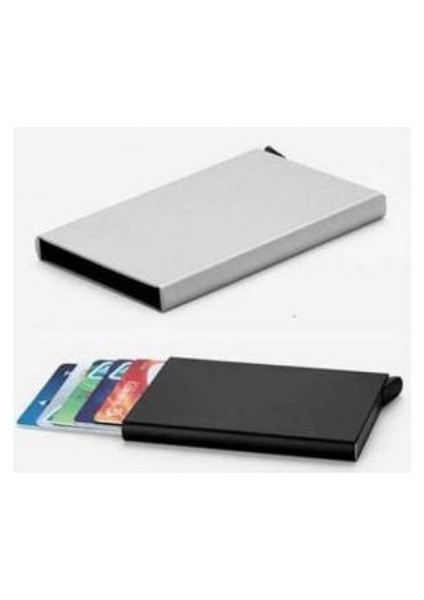 Metal Mekanik Kartlık Cüzdan – Gri, Rfıd Korumalı, Ince ve Şık