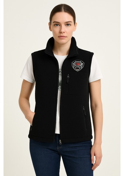 Kışlık Kadın Nakış Işlemeli 3 Cepli Düz Polar Özel Güvenlik Yeleği