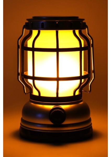 Şarjlı Solar Kamp Lambası - Alev Efektli Powerbank Özellikli Su Geçirmez LED Işıldak Gri 47721 fiyatları