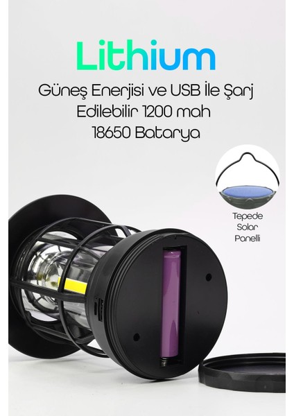 Şarjlı Solar Kamp Lambası - Alev Efektli Powerbank Özellikli Su Geçirmez LED Işıldak Gri 47721 fırsatları