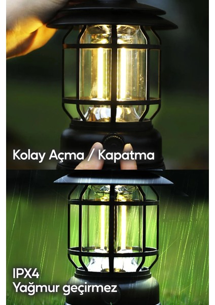 Şarjlı Solar Kamp Lambası - Alev Efektli Powerbank Özellikli Su Geçirmez LED Işıldak Gri 47721 indirimleri