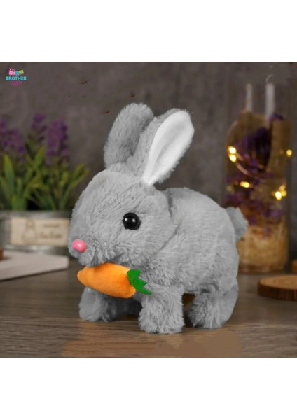 Elektronik Pilli Zıplayan Hareketli Peluş Sevimli Havuç Tavşan Oyuncak 18 Cm. Beyaz Gri Pembe Bej