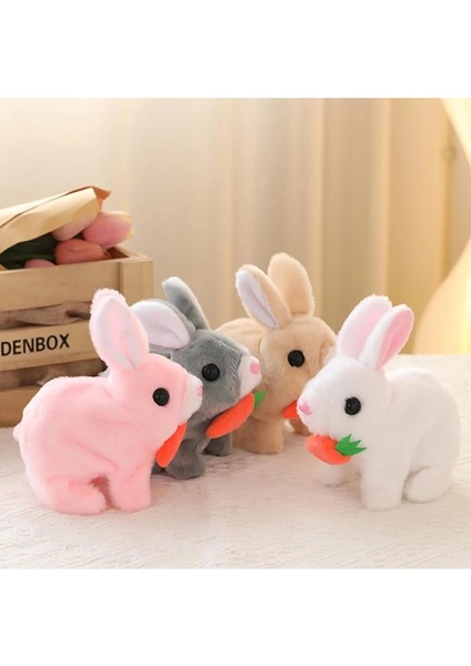 Elektronik Pilli Zıplayan Hareketli Peluş Sevimli Havuç Tavşan Oyuncak 18 Cm. Beyaz Gri Pembe Bej modelleri