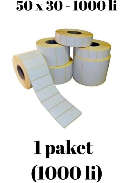 Kraf Eko Termal Barkod Rulo Etiket (40LIK Kuka) 50X30MM (1000 Li)