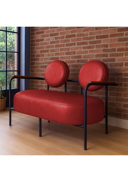 - Venüs Ikili Koltuk Kanepe - Deri Kumaş - Metal Iskelet - Kırmızı