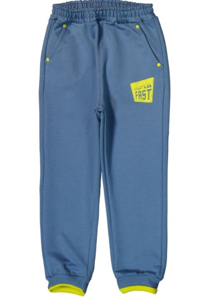Erkek Çocuk Super Fast Yazılı Cepli Mavi Renk Eşofman Altı