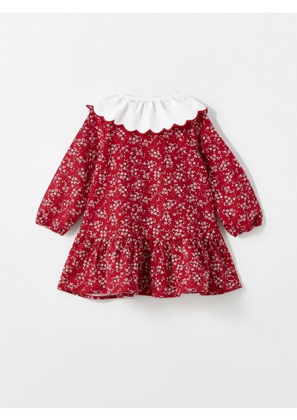 Lcw Kids Bordo Bebe Yaka Uzun Kollu Çiçekli Kız Çocuk Elbise modelleri